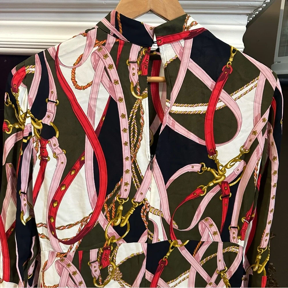 Zara Black, Pink, Red & Olive Chain-Print Mini Dress - Picture 5 of 7